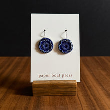 Load image into Gallery viewer, round flower hanging earrings - dark blue