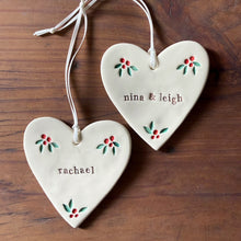 Load image into Gallery viewer, personalised heart ornament with holly