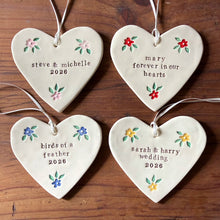 Load image into Gallery viewer, large personalised heart ornament with flowers