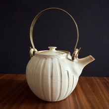 Load image into Gallery viewer, brass & ceramic rounded teapot - white