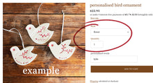 Load image into Gallery viewer, personalised bird ornament