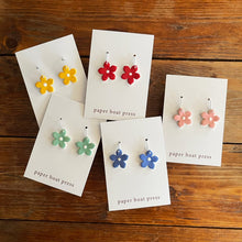 Load image into Gallery viewer, SMALL coloured flower hanging earrings