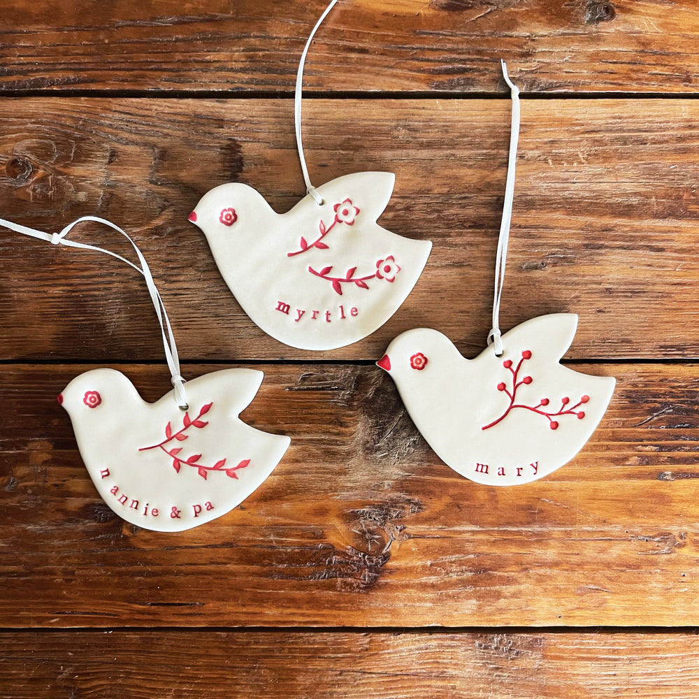 personalised bird ornament – paper boat press