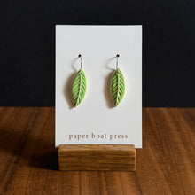 Load image into Gallery viewer, leaf hanging earrings - light green/white
