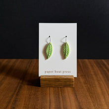 Load image into Gallery viewer, leaf hanging earrings - light green/white
