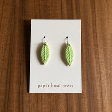 Load image into Gallery viewer, leaf hanging earrings - light green/white
