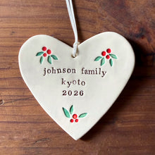 Load image into Gallery viewer, large personalised heart ornament with holly
