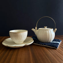Load image into Gallery viewer, brass &amp; ceramic rounded teapot - white
