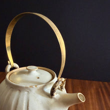 Load image into Gallery viewer, brass &amp; ceramic rounded teapot - white
