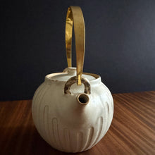 Load image into Gallery viewer, brass &amp; ceramic rounded teapot - white

