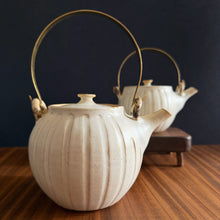 Load image into Gallery viewer, brass &amp; ceramic rounded teapot - white
