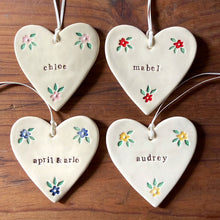 Load image into Gallery viewer, personalised heart ornament with flowers
