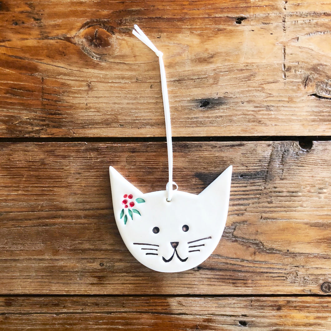 ceramic christmas cat ormanent