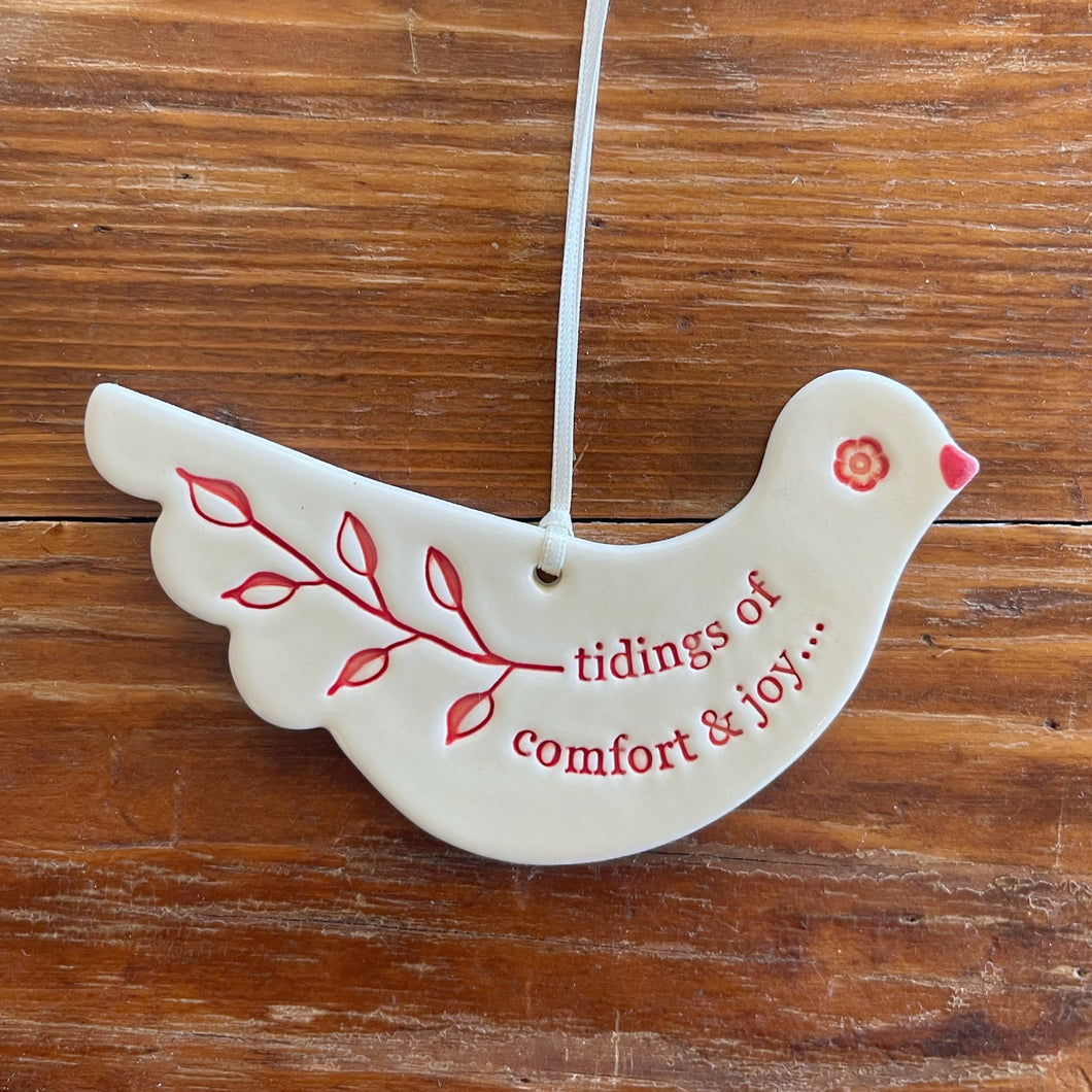 tidings of comfort and joy -  christmas bird ornament