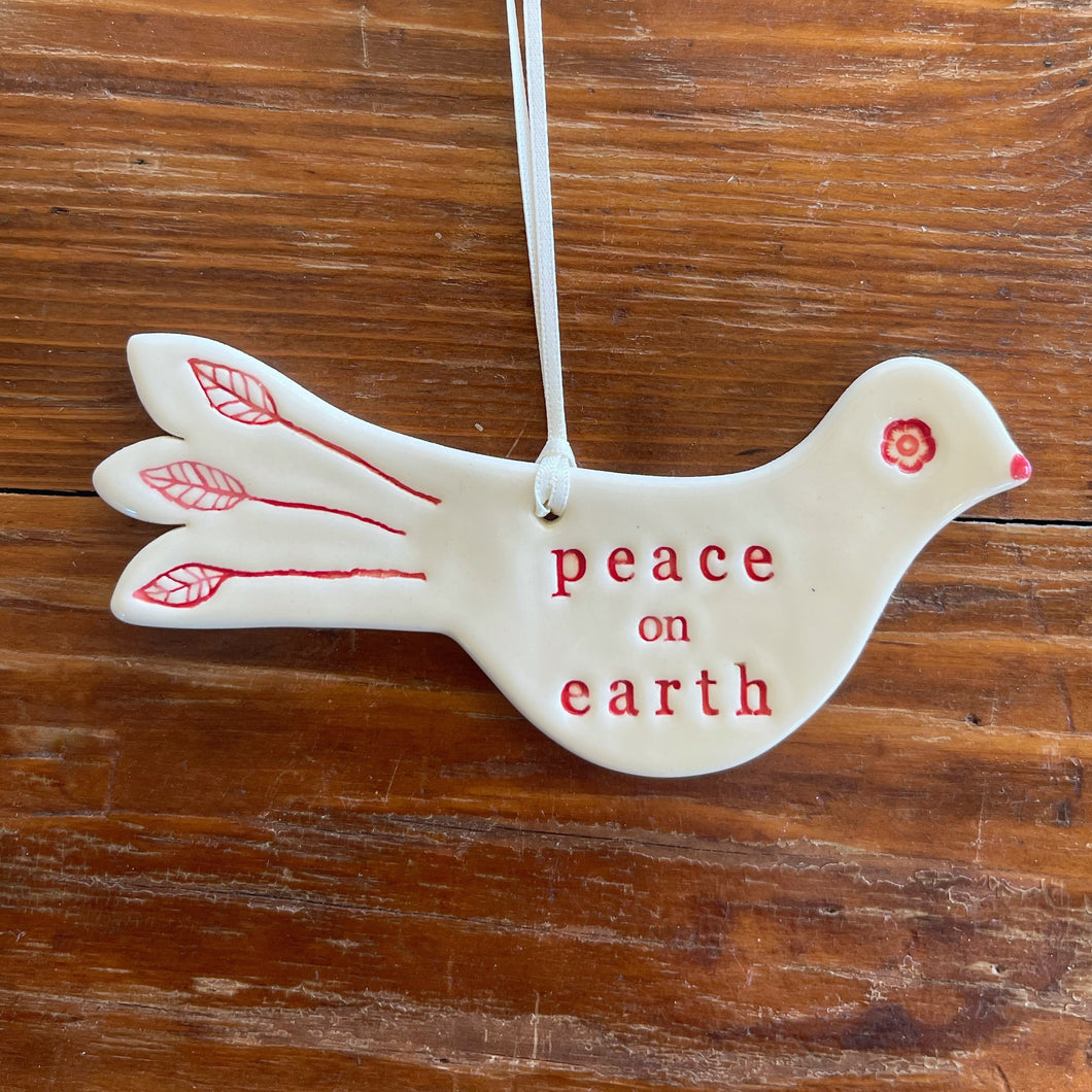 peace on earth -  christmas bird ornament