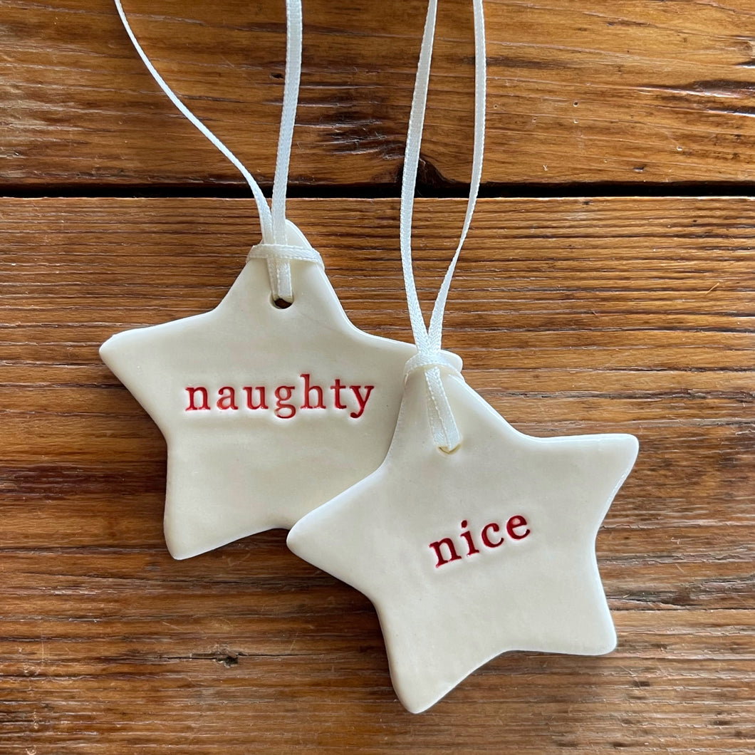 naughty & nice pair of ornaments