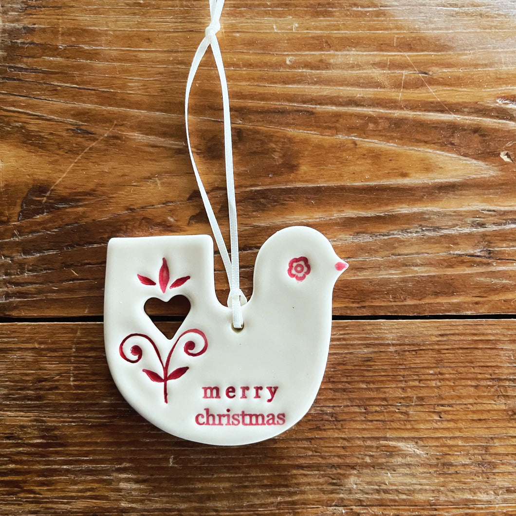 merry christmas heart - christmas bird ornament