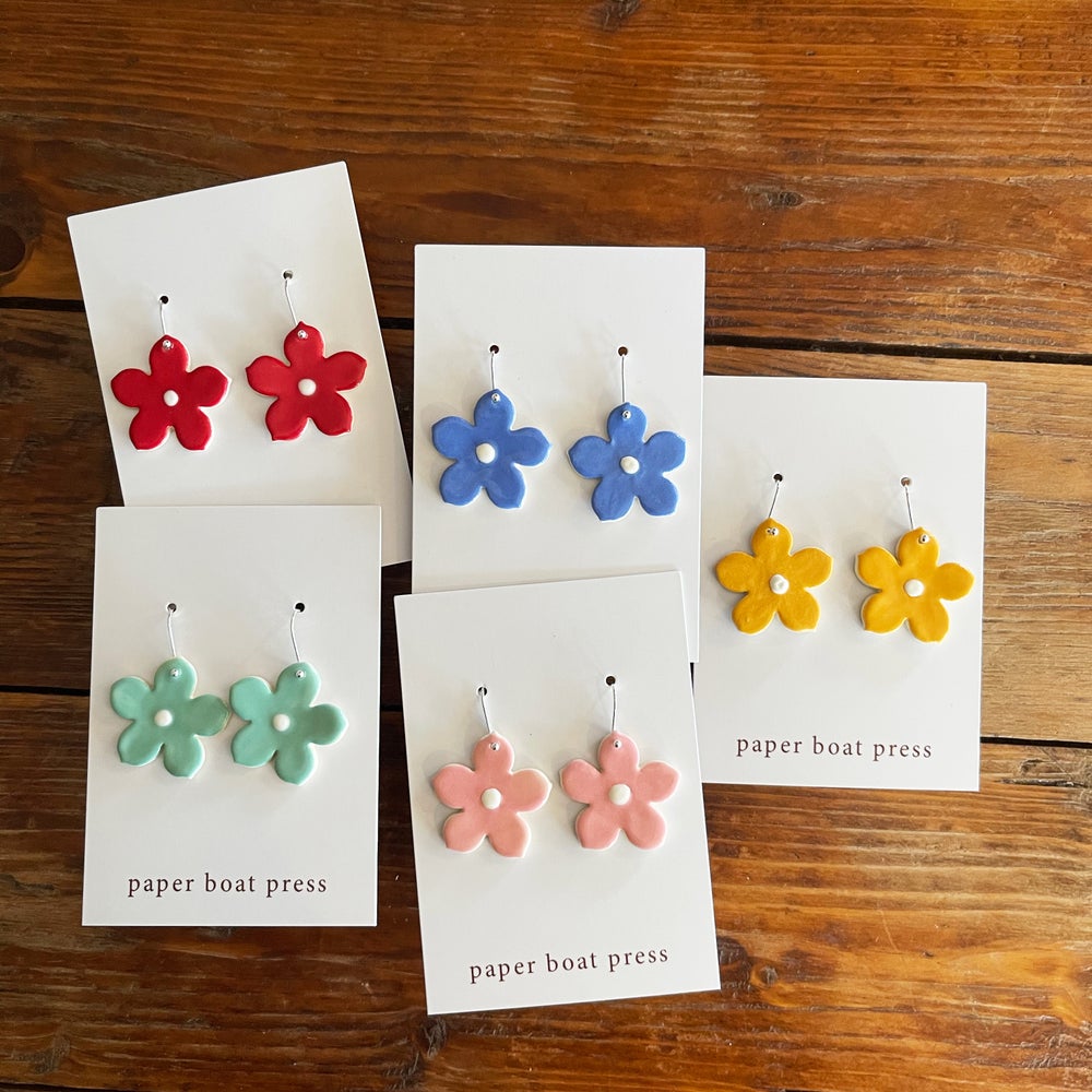 LARGE coloured flower hanging earrings